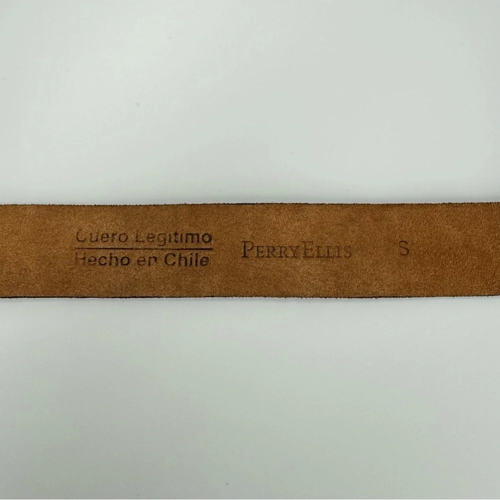PERRY ELLIS Invisible‎ Buckle Belt S Leopard Print Leather Neutral Casual